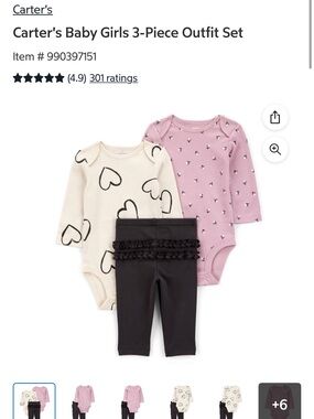 Carter's Baby Girls 3-Piece Outfit Set - Pink, Black, White
